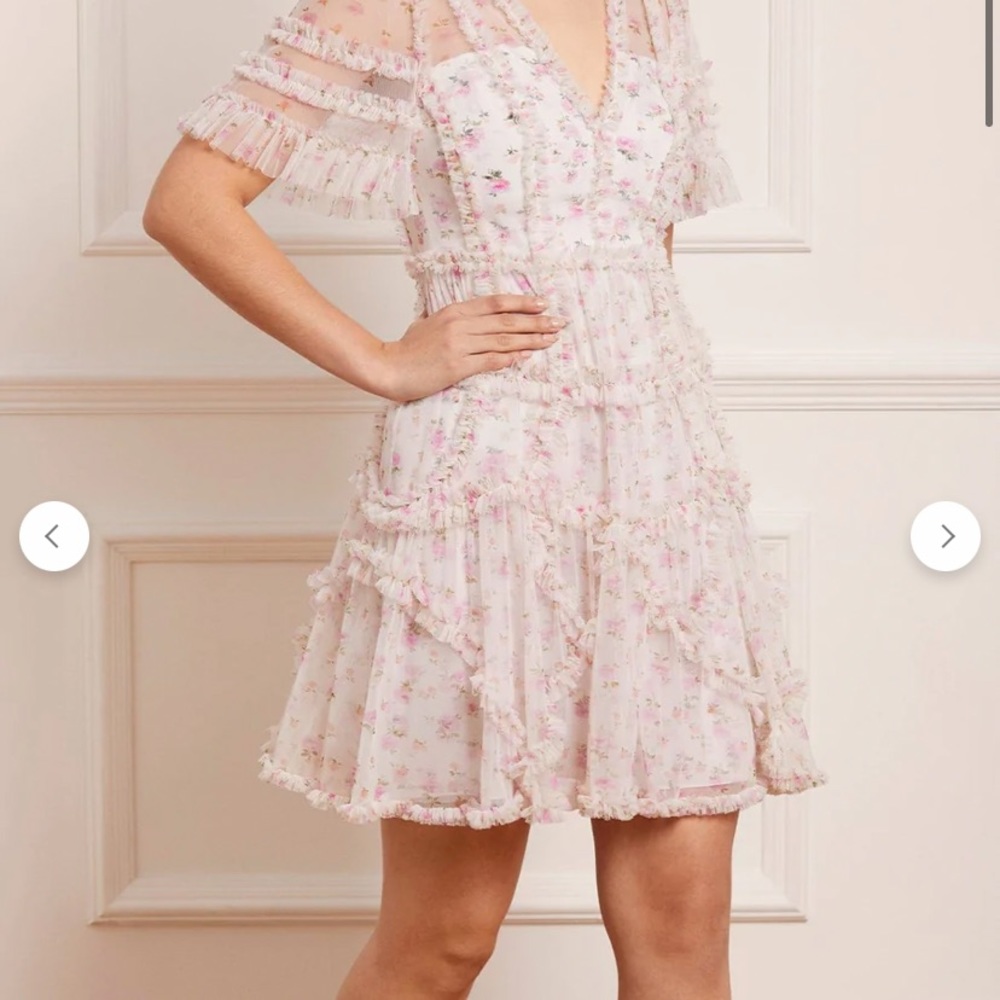 Like New- Needle & thread Bijou rose ruffle mini dress- size 16